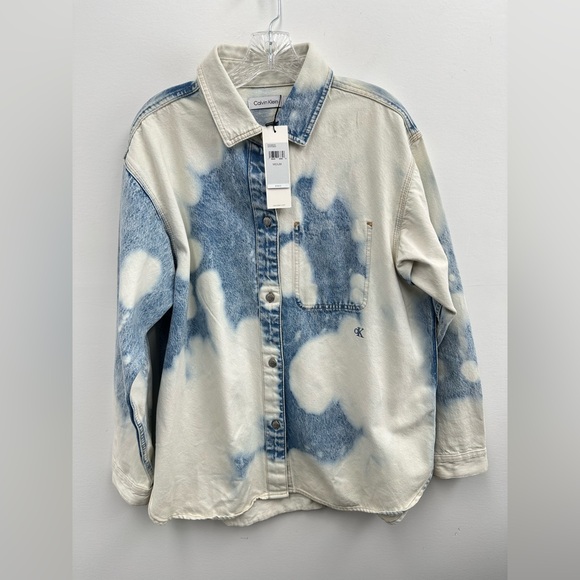 Calvin Klein Blue Big Sky Denim Shirt Jacket Shacket Tie Dye Size M - Picture 5 of 9